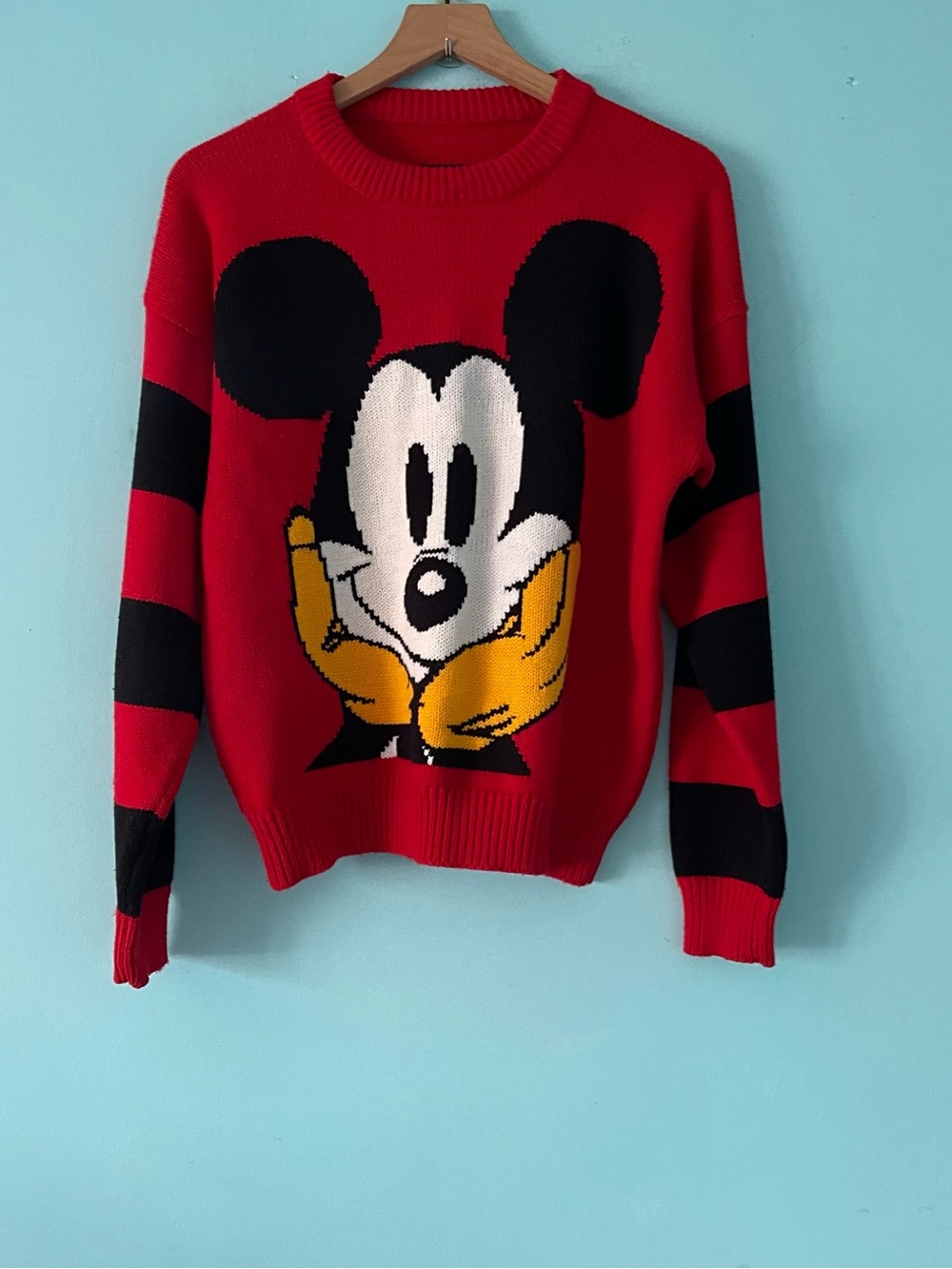 Mickey Mouse Disney Curt Cobain Stripes Chunky Vintage Sweater L Grunge
